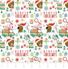 Load image into Gallery viewer, Winter Holiday IV - Groovy Holidays - White Fabric - 1/2 Meter - Cotton Fabric