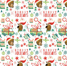 Load image into Gallery viewer, Winter Holiday IV - Groovy Holidays - White Fabric - 1/2 Meter - Cotton Fabric