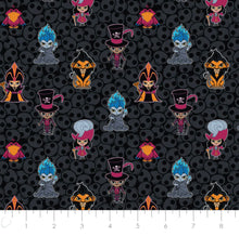 Load image into Gallery viewer, Disney Villains Kawaii Collection - Bad Guys - Black Fabric - 1/2 Meter - Cotton Fabric