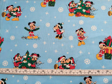 Load image into Gallery viewer, Disney - Mickey and Friends Christmas Day 71753 - Light Blue Fabric - 1/2 Meter - Cotton Fabric