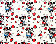 Load image into Gallery viewer, Mickey and Minnie I love You - White Fabric - 1/2 Meter - Cotton Fabric