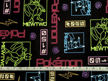 Load image into Gallery viewer, Pokemon Neon Lights 23123-2 Black - Robert Kaufman - 1/2 Meter - Cotton Fabric