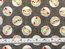 Load image into Gallery viewer, Star Wars - The Mandalorian - Child Toss On Denim - Grey Fabric - 1/2 Meter - Cotton Fabric