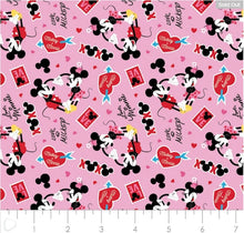 Load image into Gallery viewer, Mickey and Minnie Love 85271030 Pink Fabric - 1/2 Meter - Cotton Fabric