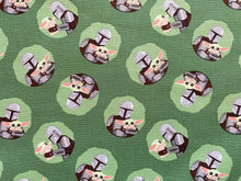 Load image into Gallery viewer, Star Wars Mandalorian II Mando and Child Toss Green Fabric - 1/2 Meter - Cotton Fabric