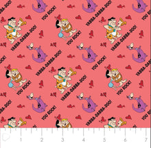 Load image into Gallery viewer, Character Valentine’s Day Fabric - The Flintstones - Light Red Fabric - 1/2 Meter - Cotton Fabric