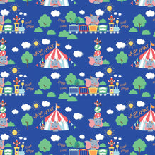 Load image into Gallery viewer, Disney - The Day of the Little World Collection - Circus Train - Blue Fabric - 1/2 Meter - Cotton Fabric