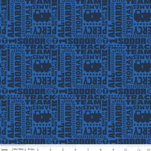 Load image into Gallery viewer, Thomas and Friends Text Navy Fabric - 1/2 Meter - Cotton Fabric