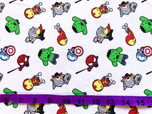 Load image into Gallery viewer, Marvel Kawaii Action white Fabric - 1/2 Meter - Knit Fabric