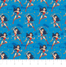 Charger l'image dans la galerie, Young DC Wonder Woman Blue 23421455L 02 Fabric - 1/2 Meter - Cotton Fabric