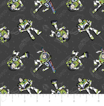Load image into Gallery viewer, Disney/Pixar Toy Story Collection III Buzz Spotlight -Buzz Pose- Charcoal Fabric - 1/2 Meter - Cotton Fabric