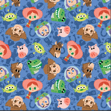 Load image into Gallery viewer, Toy Story Let's Play - Toys Face Toss - Blue Fabric - 1/2 Meter - Cotton Fabric