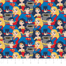 Load image into Gallery viewer, Young DC Stacked Heroes 23421463 04 Fabric - 1/2 Meter - Cotton Fabric