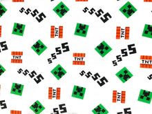 Load image into Gallery viewer, Minecraft Creeper and Icons - White Fabric - 1/2 Meter - Cotton Fabric