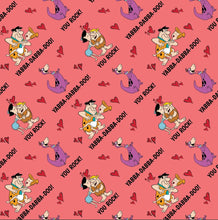 Load image into Gallery viewer, Character Valentine’s Day Fabric - The Flintstones - Light Red Fabric - 1/2 Meter - Cotton Fabric