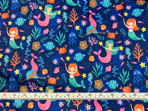 Mermaid Under Sea Navy Minky - 1/2 Meter