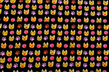 Load image into Gallery viewer, Emoji Cat’s - Black Fabric - 1/2 Meter - Cotton Fabric
