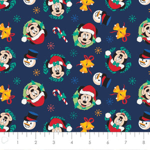 Character Winter Holiday II - Mickey and Friends - Navy Fabric - 1/2 Meter - Cotton Fabric