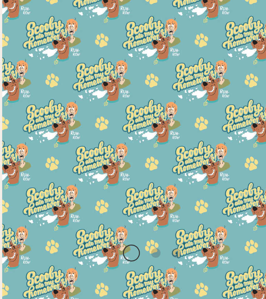 Scooby-Doo School Spirit Collection - SD Homework - Aqua Fabric - 1/2 Meter - Cotton Fabric