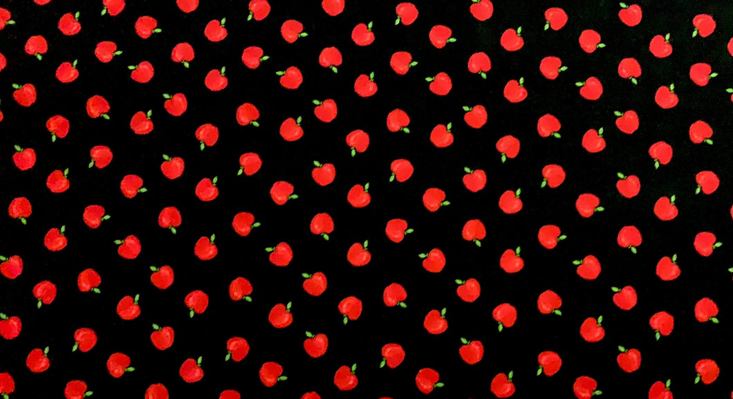 Back to School - Apples - Black Fabric - 1/2 Meter - Cotton Fabric