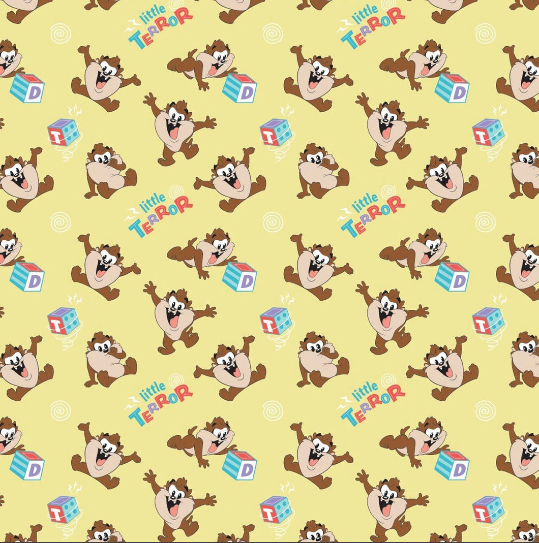 Character Nursery - Looney Tunes Taz Little Terror - Yellow Fabric - 1/2 Meter - Cotton Fabric