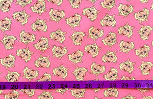 The Muppets Miss Piggy Pink Fabric - 1/2 Meter - Cotton Fabric