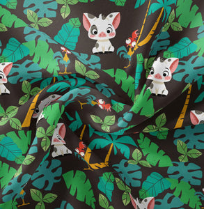 Moana Collection II - Pua and Hei Hei - Charcoal Fabric - 1/2 Meter - Cotton Fabric