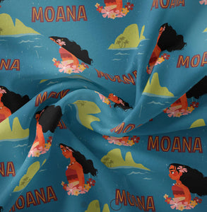 Moana Collection II - Daughter of the Sea - Blue Fabric - 1/2 Meter - Cotton Fabric