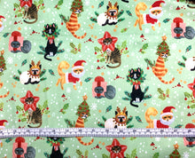 Load image into Gallery viewer, Christmas Cat’s Light Green Minky - 1/2 Meter
