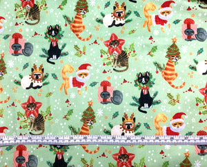 Christmas Cat’s Light Green Minky - 1/2 Meter