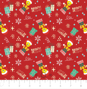 Winter Holiday IV - Tweety Gift Toss - Red Fabric - 1/2 Meter - Cotton Fabric