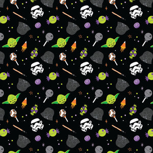 Character Halloween IV - Galactic Halloween Treats - Black Fabric - 1/2 Meter - Cotton Fabric