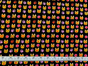 Emoji Cat’s - Black Fabric - 1/2 Meter - Cotton Fabric