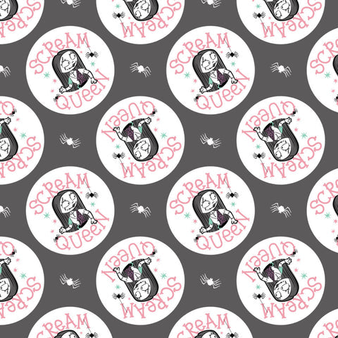 Scream Queen - Grey Fabric - 1/2 Meter - Cotton Fabric