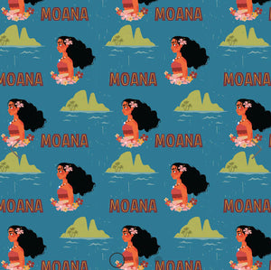 Moana Collection II - Daughter of the Sea - Blue Fabric - 1/2 Meter - Cotton Fabric