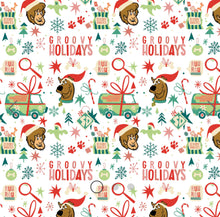 Load image into Gallery viewer, Winter Holiday IV - Groovy Holidays - White Fabric - 1/2 Meter - Cotton Fabric
