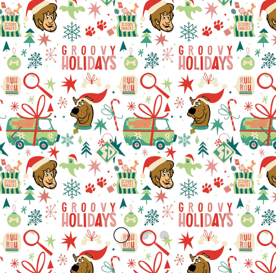 Winter Holiday IV - Groovy Holidays - White Fabric - 1/2 Meter - Cotton Fabric