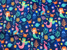 Load image into Gallery viewer, Mermaid Under Sea Navy Minky - 1/2 Meter
