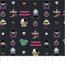 Load image into Gallery viewer, Disney Villains Kawaii Collection - Power Hungry - Charcoal Fabric - 1/2 Meter - Cotton Fabric
