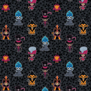 Disney Villains Kawaii Collection - Bad Guys - Black Fabric - 1/2 Meter - Cotton Fabric