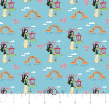 Load image into Gallery viewer, Disney Heart of a Princess Collection - Princess Mulan - Blue Fabric - 1/2 Meter - Cotton Fabric
