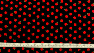 Back to School - Apples - Black Fabric - 1/2 Meter - Cotton Fabric