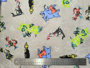 Dr. Seuss Halloween Characters- Grey Fabric - 1/2 Meter - Cotton Fabric