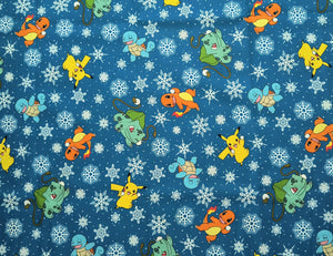 Holiday Pokemon Blue - Robert Kaufman - 1/2 Meter - Cotton Fabric