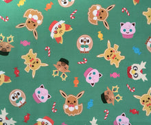 Load image into Gallery viewer, Holiday Pokemon Turquoise - Robert Kaufman - 1/2 Meter - Cotton Fabric
