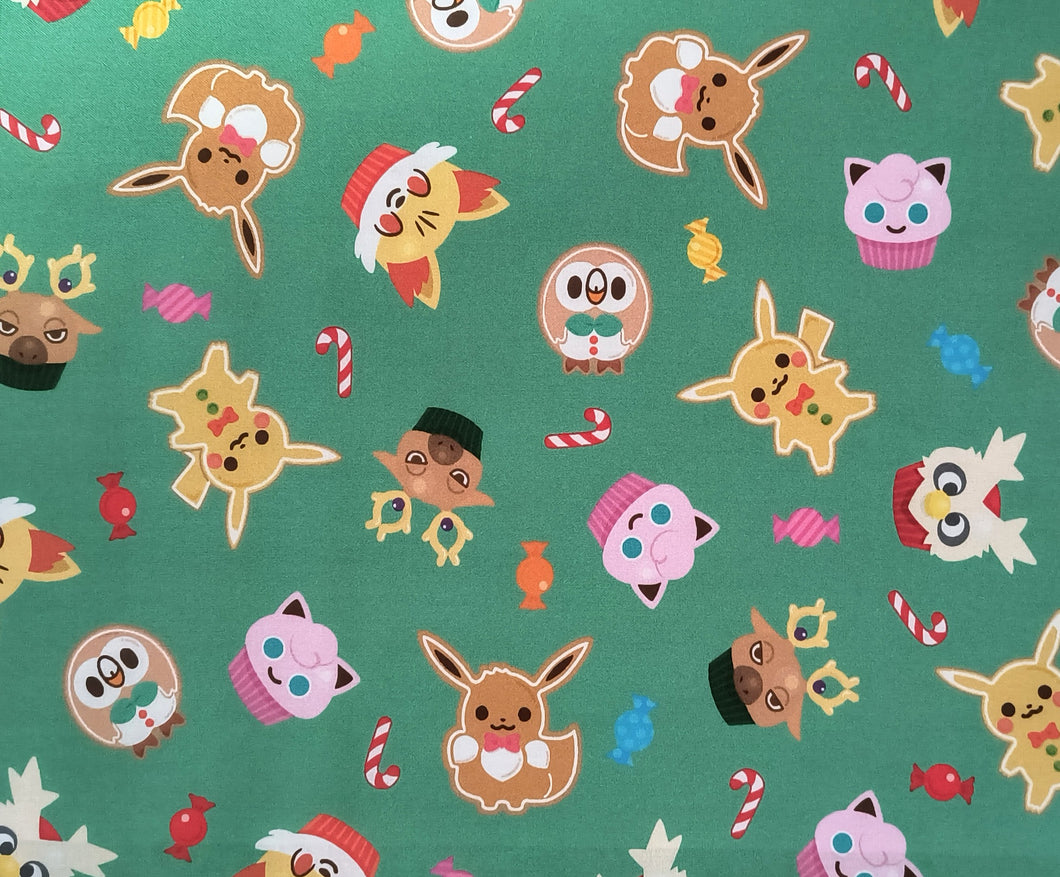 Holiday Pokemon Turquoise - Robert Kaufman - 1/2 Meter - Cotton Fabric