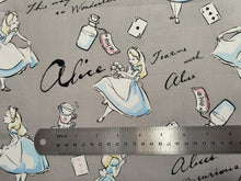 Load image into Gallery viewer, Alice in Wonderland - Grey Fabric - 1/2 Meter - Cotton Fabric
