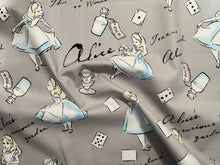 Load image into Gallery viewer, Alice in Wonderland - Grey Fabric - 1/2 Meter - Cotton Fabric
