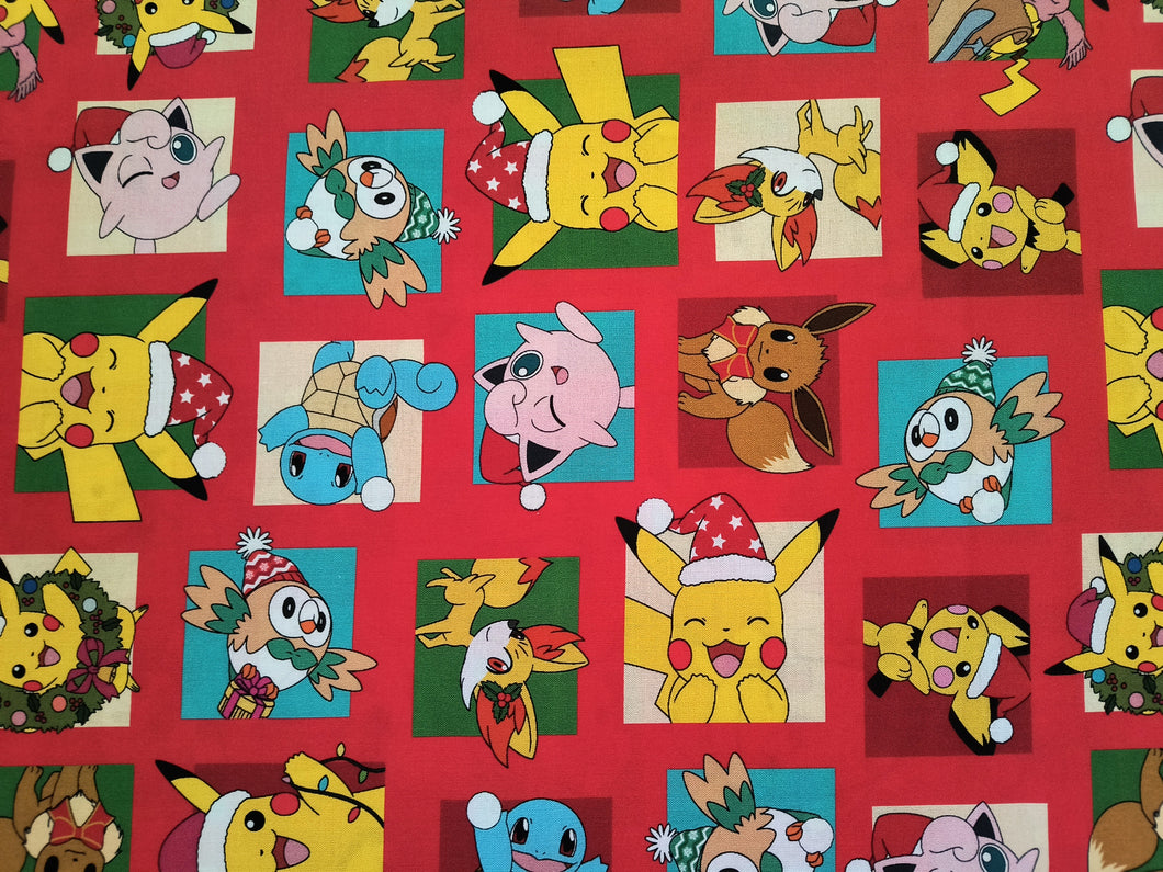 Holiday Pokemon Red - Robert Kaufman - 1/2 Meter - Cotton Fabric