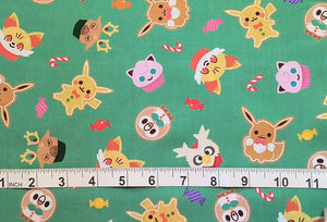 Holiday Pokemon Turquoise - Robert Kaufman - 1/2 Meter - Cotton Fabric